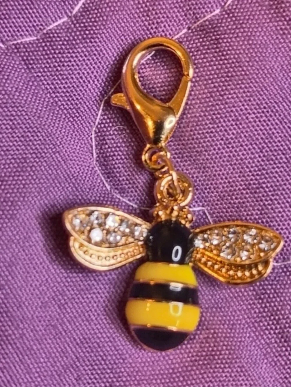 Gold Tone Bee Charm Pendant with Yellow & Black Enamel
